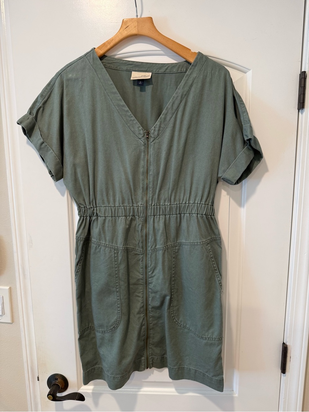 Universal Thread Olive Green V-Neck Zip Front Mini Dress